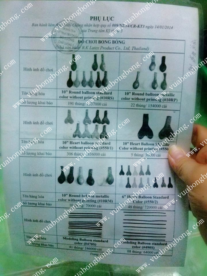 chứng nhận hợp chuẩn qa quốc gia an toàn trẻ em trên tuổi bong bóng thái lan bk latex
